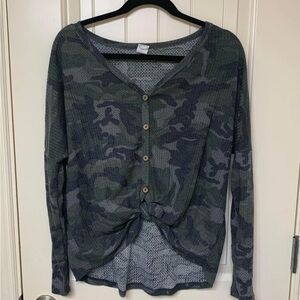 Boutique Waffle Knit Camouflage Top